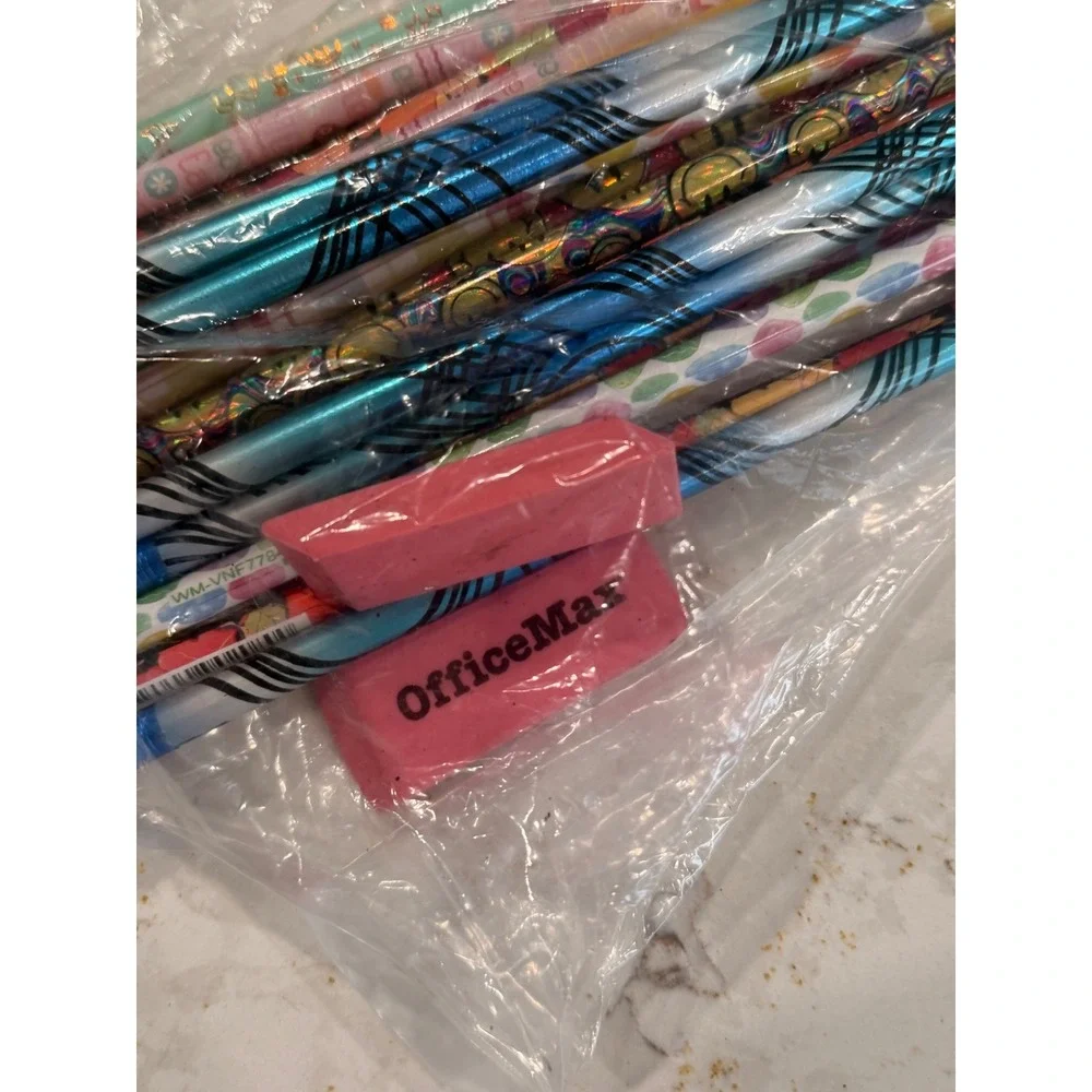 Vintage Y2K Graphic Print Pencil Lot Holographic Patterned Erasers Assorted 30+